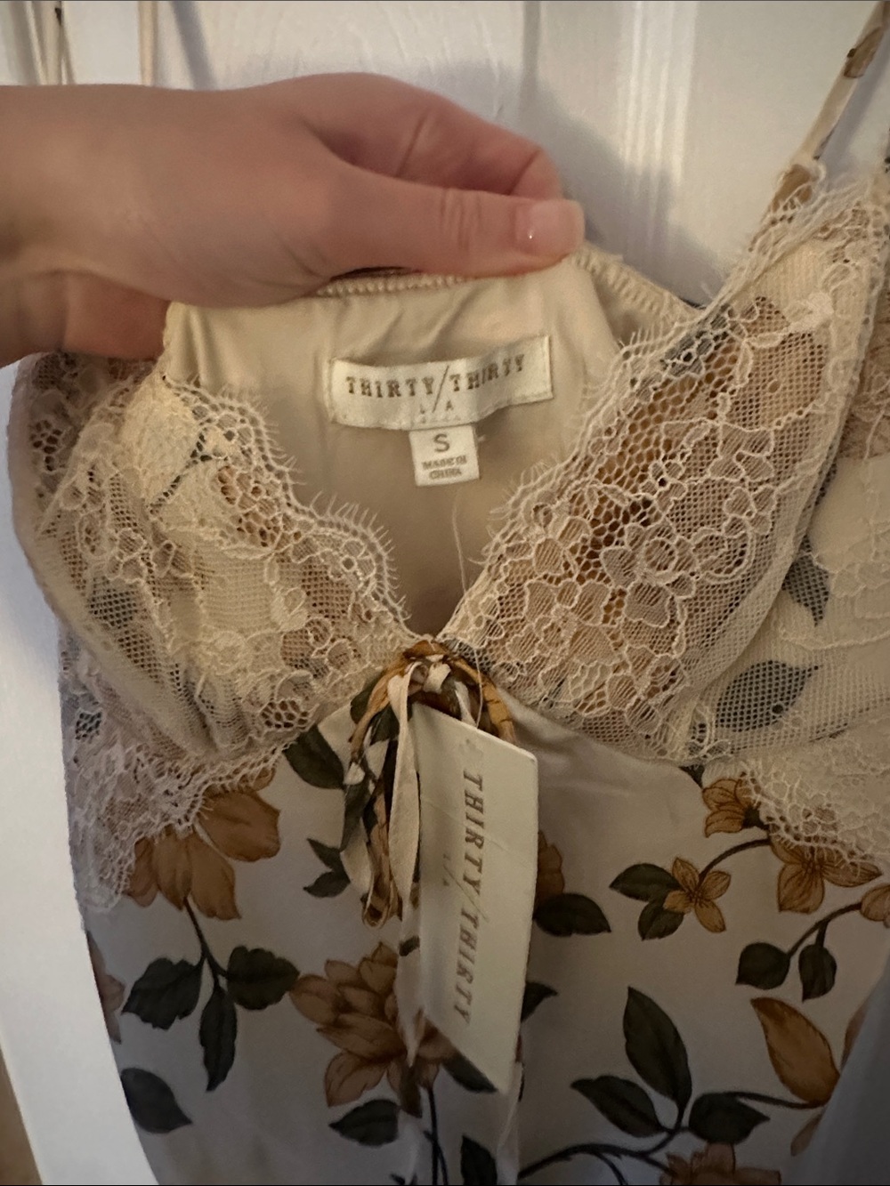 Floral Lace-Trim Maxi Slip Dress in Cream and Mustard - Picture 2 of 3